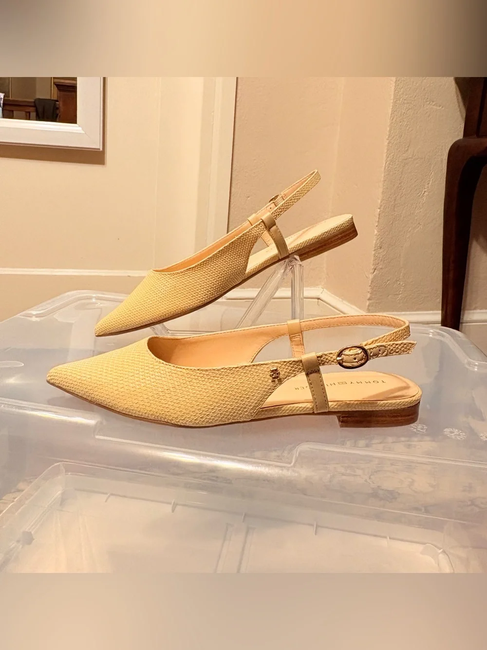 NWOT Tommy Hilfiger TWVAMINA2 Straw Yellow Slingback Pointed-Toe Flats, 9.5M